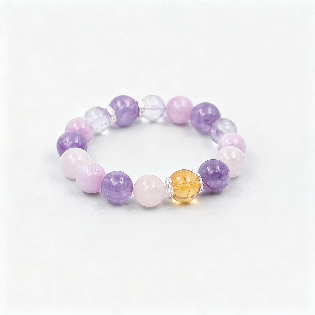Bolivian Amethyst × Lavender Amethyst × Lepidolite × Rose Quartz × Citrine · The Fivefold Harmony Bracelet · The Chakra Balance Awakening Chain