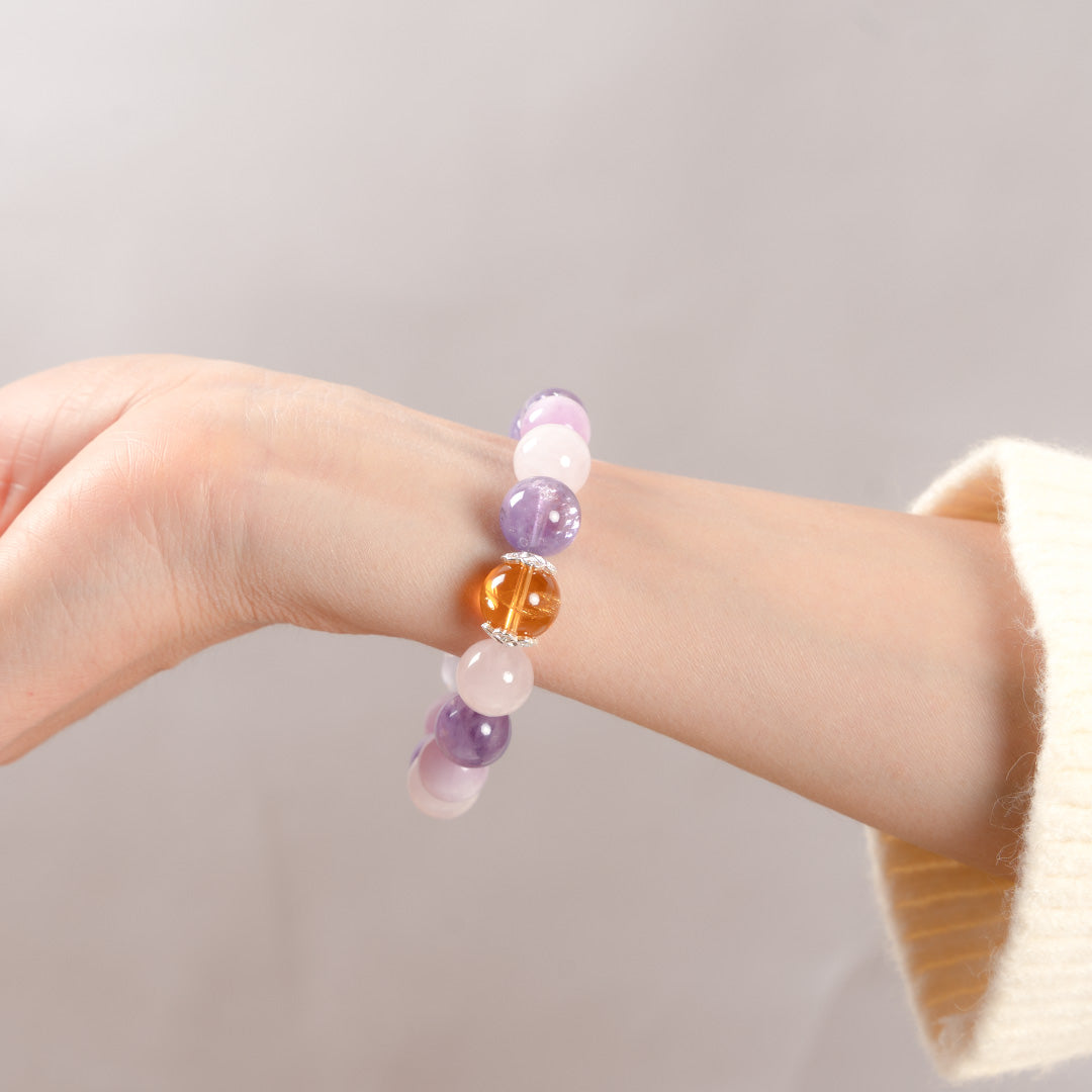 Bolivian Amethyst × Lavender Amethyst × Lepidolite × Rose Quartz × Citrine · The Fivefold Harmony Bracelet · The Chakra Balance Awakening Chain