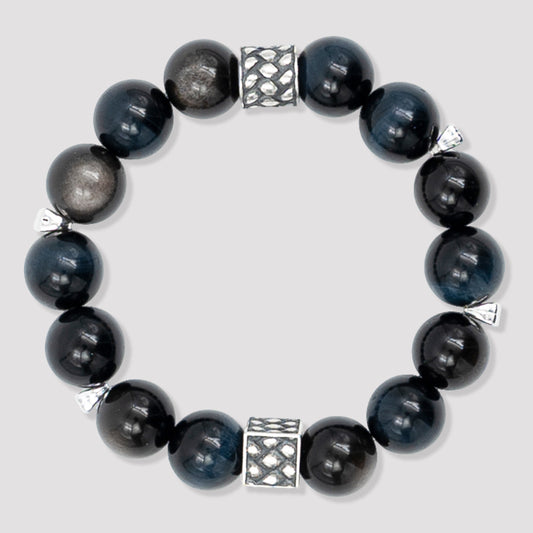 Blue Tiger Eye & Silver Obsidian · The Mystic Duality Bracelet · The Chakra Balance Awakening Chain