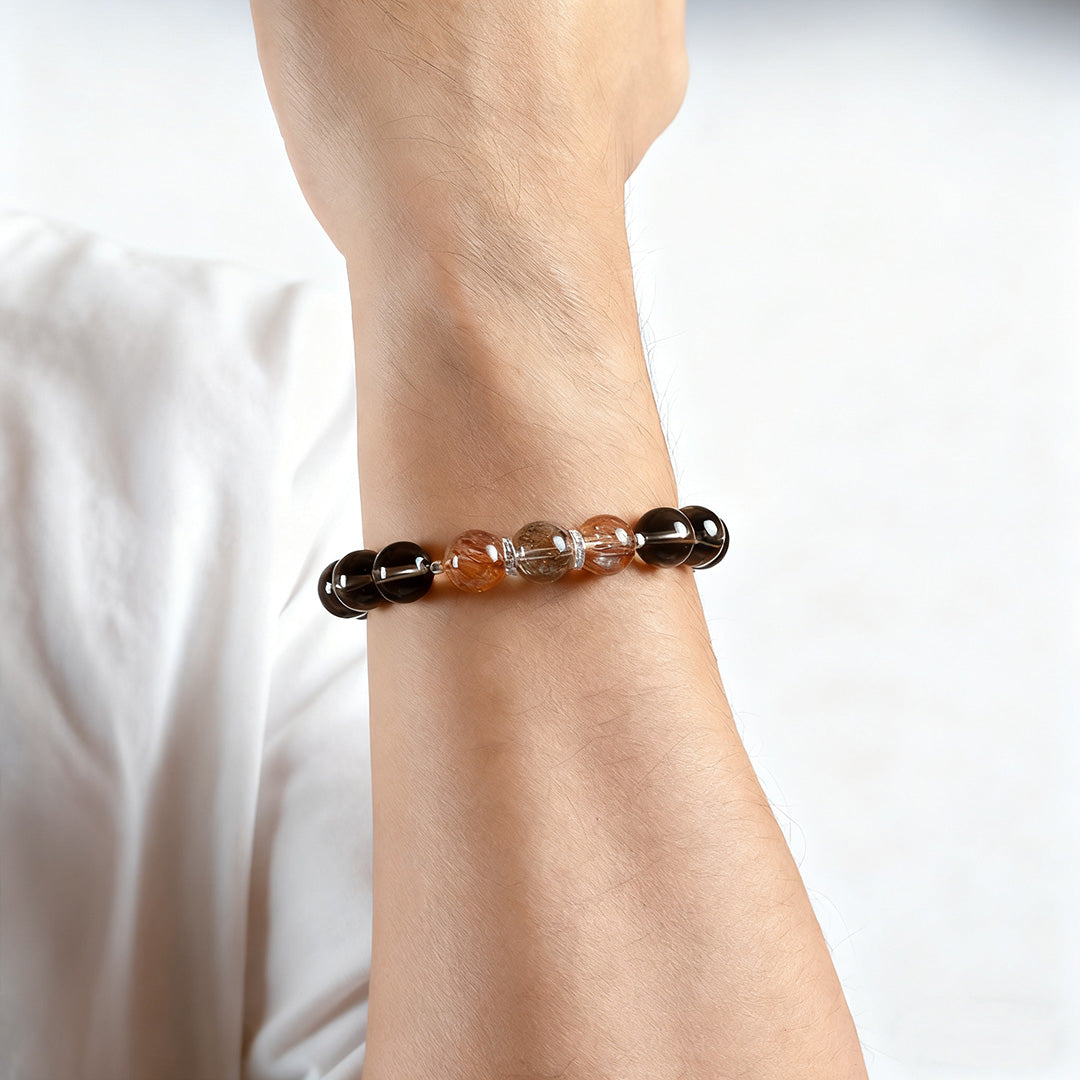 Black Rutilated Quartz × Smoky Quartz · The Twin Guardian Bracelet · The Root Chakra Resilience Awakening Chain
